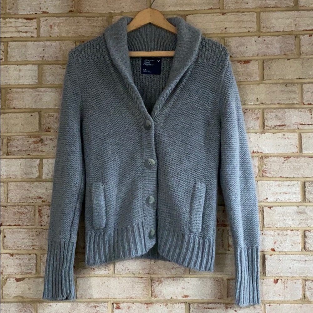 American Eagle Thick Grandpa Sweater Gray L